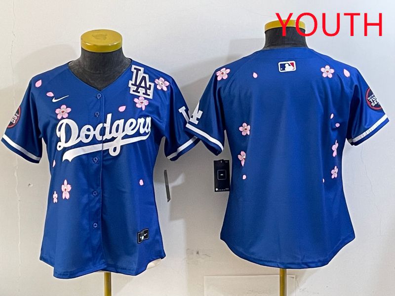Youth Los Angeles Dodgers Blank Blue Sakura Edition 2025 Nike MLB Jersey style 5